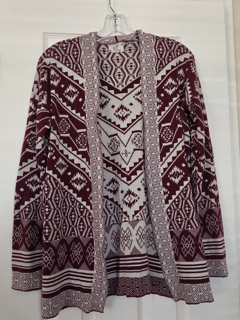 Hippie Rose Maroon and Ivory Aztec Open Cardigan